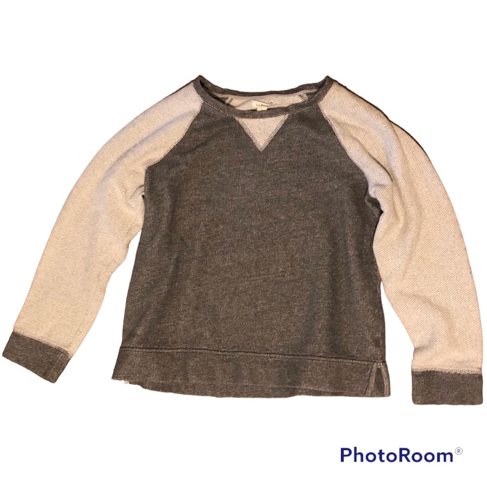 LL BEAN Diamond-Stitch Terry Tops Crewneck Long Sleeve Misses Regular Size M